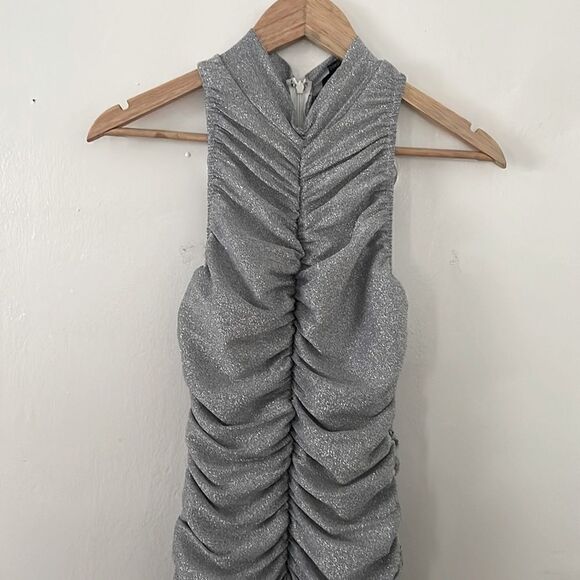 AX Paris gathered mini dress in silver metallic NWT - Picture 1 of 7